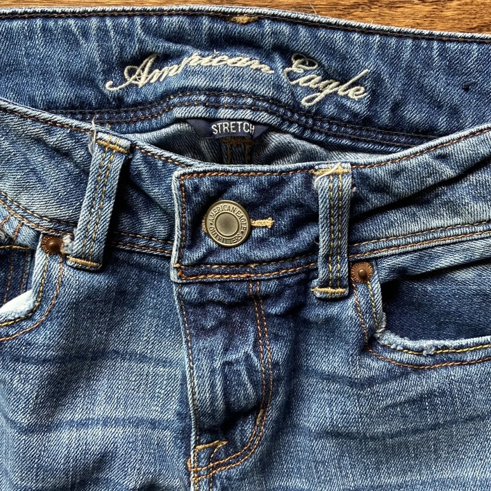 American Eagle Low Rise Slim Bootcut SZ 8 Long Stretch Dark Wash, 2010 Cool EUC - Picture 4 of 14